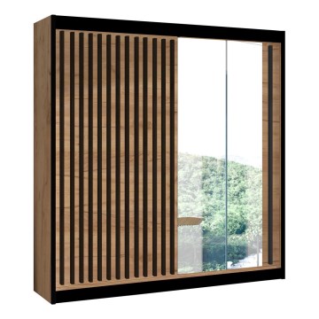 Ormar s ogledalom SANTINO 203x215 cm hrast craft/crna
