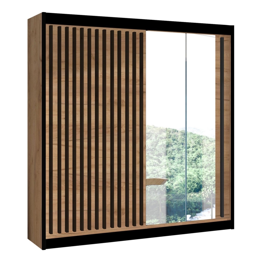 Ormar s ogledalom SANTINO 203x215 cm hrast craft/crna