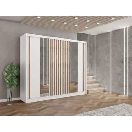 Ormar s ogledalom SANTINO 250x215 cm bijela/hrast craft