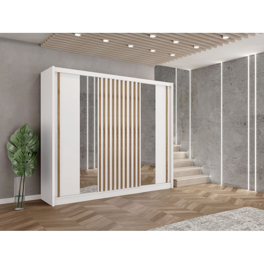 Ormar s ogledalom SANTINO 250x215 cm bijela/hrast craft