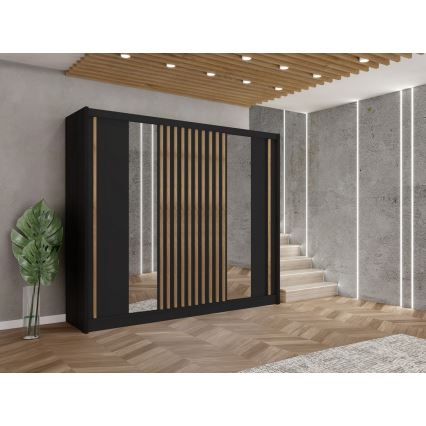 Ormar s ogledalom SANTINO 250x215 cm crna/hrast craft