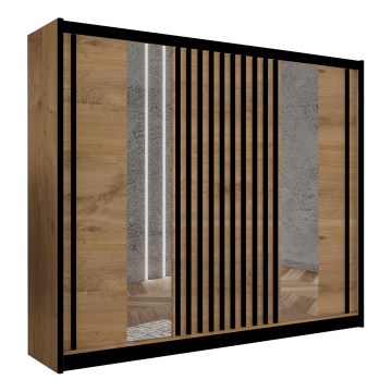 Ormar s ogledalom SANTINO 250x215 cm hrast craft/crna