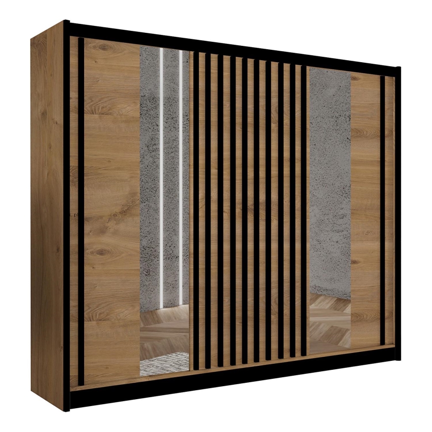Ormar s ogledalom SANTINO 250x215 cm hrast craft/crna