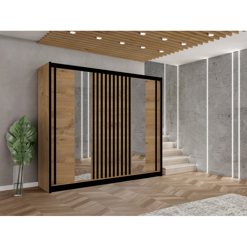 Ormar s ogledalom SANTINO 250x215 cm hrast craft/crna
