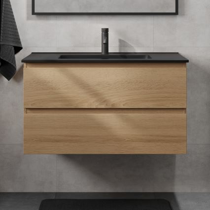 Ormarić za kupaonicu s umivaonikom KENWOOD 91 cm hrast/crna