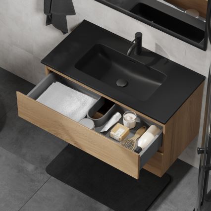 Ormarić za kupaonicu s umivaonikom KENWOOD 91 cm hrast/crna