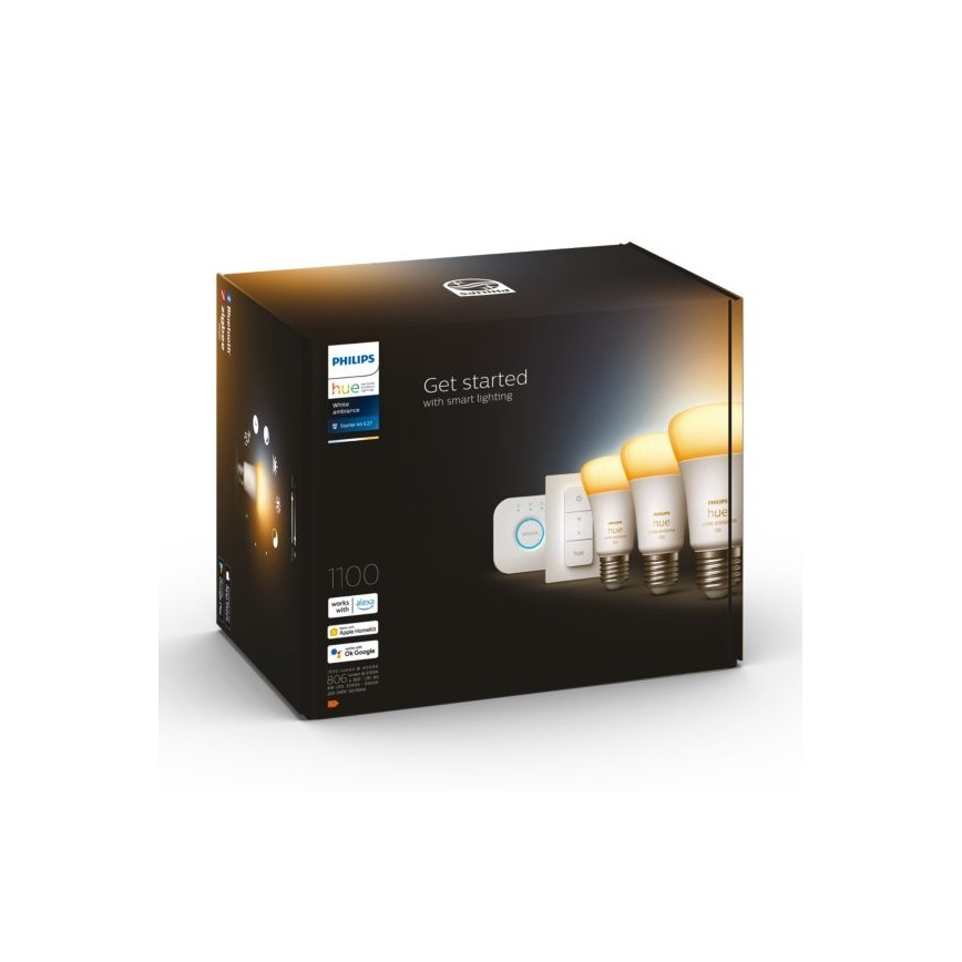 Osnovni set Philips Hue White Ambiance 3xE27/11W 2200-6500K + uređaj za povezivanje i daljinski upravljač