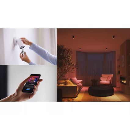Početni paket Philips Hue WHITE AND COLOR AMBIANCE 3xGU10/4,2W 2000-6500K + Hue bridge i dimmer prekidač