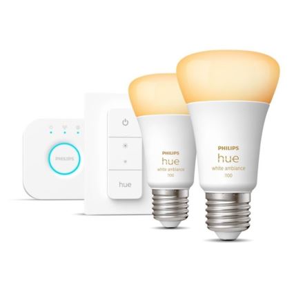 Osnovni komplet Philips Hue WHITE AMBIANCE 2xE27/8W/230V + Hue Bridge i prekidač za prigušivanje