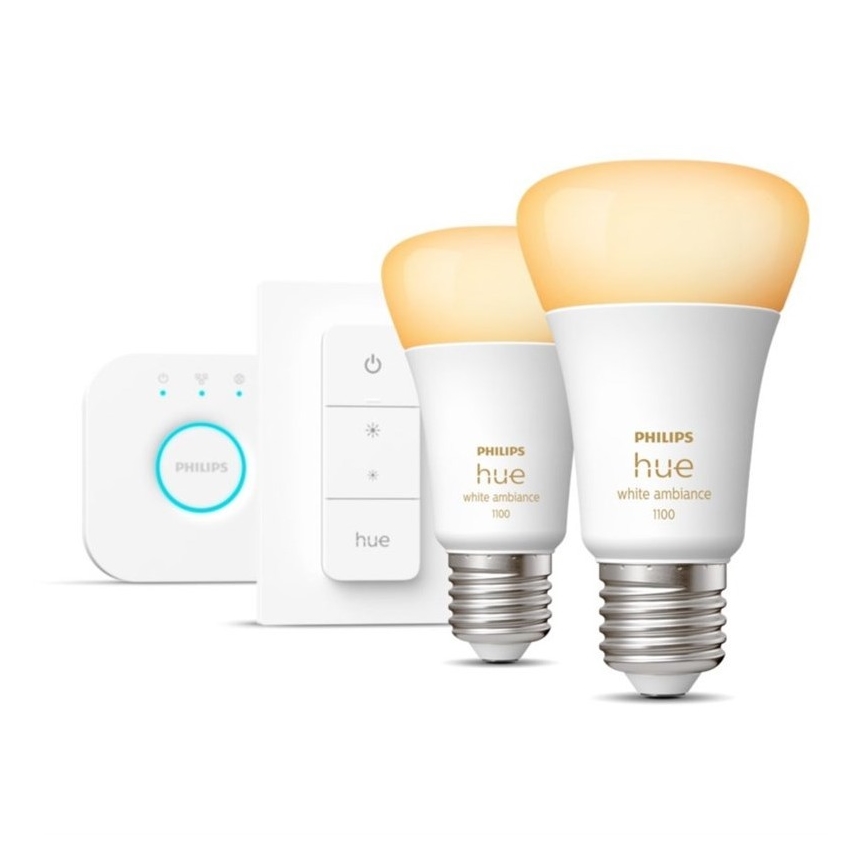 Osnovni komplet Philips Hue WHITE AMBIANCE 2xE27/8W/230V + Hue Bridge i prekidač za prigušivanje