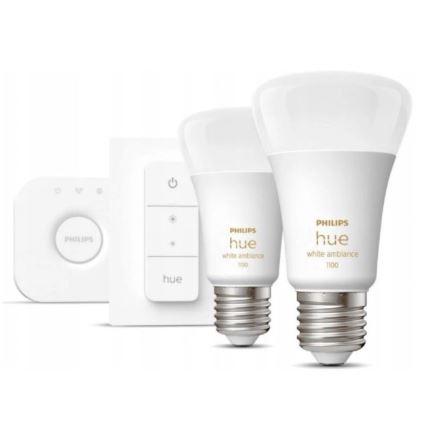 Osnovni komplet Philips Hue WHITE AMBIANCE 2xE27/8W/230V + Hue Bridge i prekidač za prigušivanje