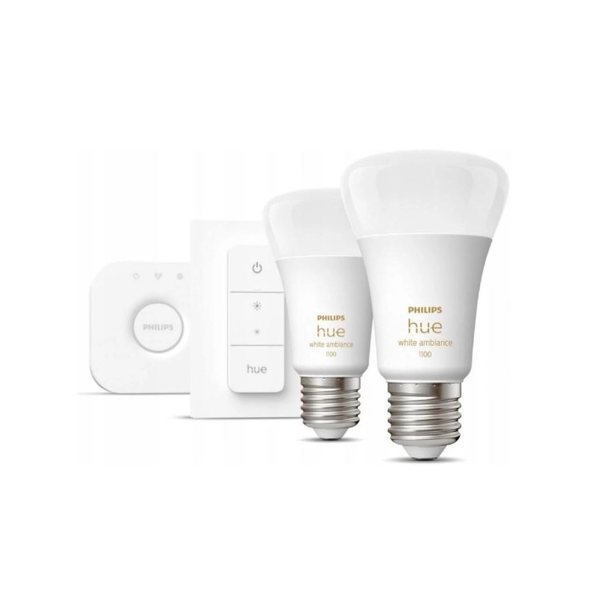 Osnovni komplet Philips Hue WHITE AMBIANCE 2xE27/8W/230V + Hue Bridge i prekidač za prigušivanje