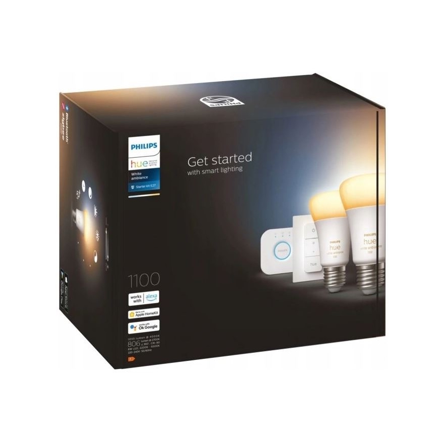 Osnovni komplet Philips Hue WHITE AMBIANCE 2xE27/8W/230V + Hue Bridge i prekidač za prigušivanje