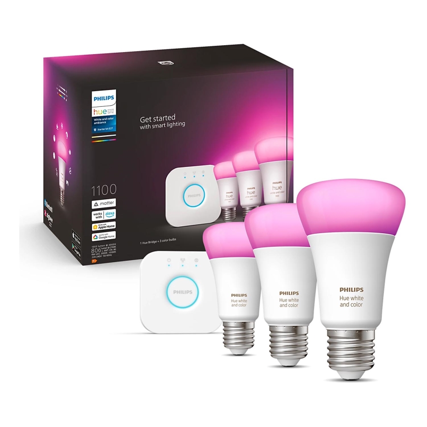 Osnovni set Philips Hue WHITE AND COLOR AMBIANCE 3xE27/9W/230V 2000-6500K + uređaj za povezivanje