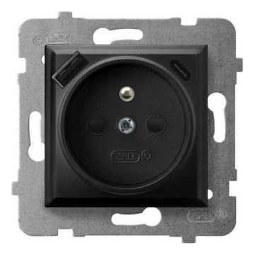 Ospel - Kućna utičnica bez okvira 230V + 1xUSB-A + 1xUSB-C ARIA crna