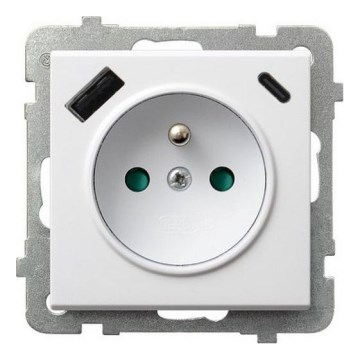 Ospel - Kućna utičnica bez okvira 230V + 1xUSB-A + 1xUSB-C SONATA bijela