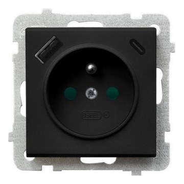 Ospel - Kućna utičnica bez okvira 230V + 1xUSB-A + 1xUSB-C SONATA crna
