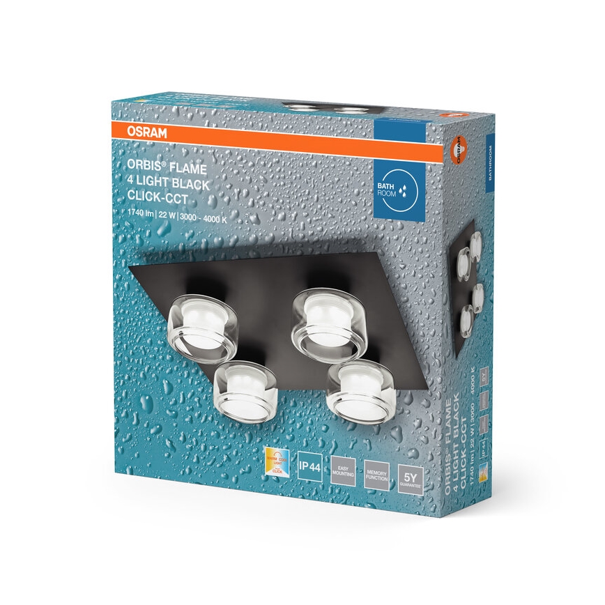 Osram - LED stropno svjetlo za kupaonicu ORBIS FLAME 4xLED/5,5W/230V 3000/4000K IP44 crna
