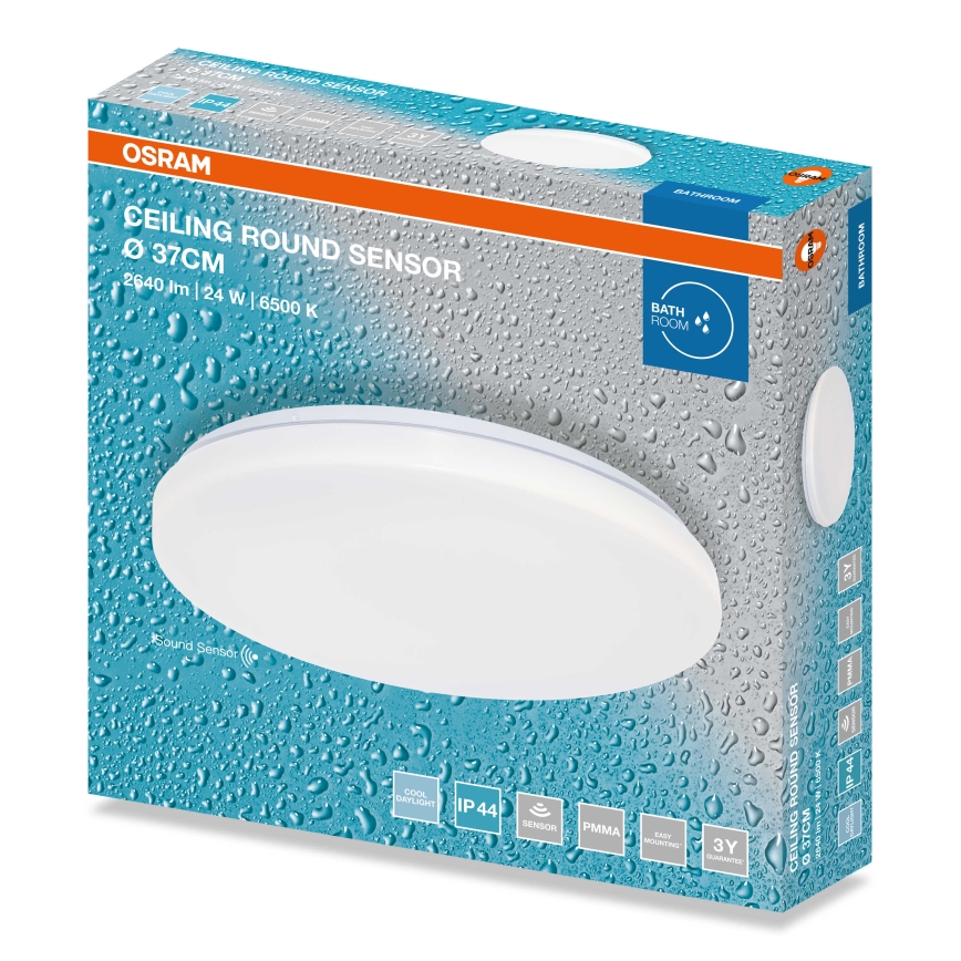 Osram - LED stropno svjetlo za kupaonicu sa senzorom sumraka CEILING ROUND LED/24W/230V 6500K Ø 37 cm IP44 bijelo