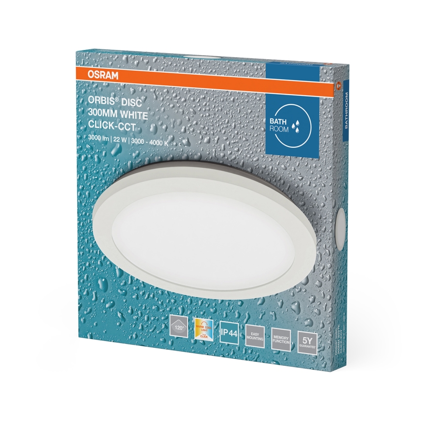 Osram - LED kupaonska stropna svjetiljka ORBIS DISC, LED 22W, 230V, 3000/4000K, promjer 30 cm, IP44, bijela