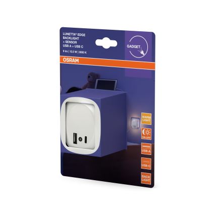 Osram - LED noćna svjetiljka za utičnicu sa senzorom i USB LUNETTA LED/12,5W/230V bijela