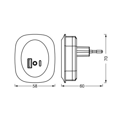 Osram - LED noćno svjetlo za utičnicu s senzorom i USB LUNETTA LED/12,5W/230V crna