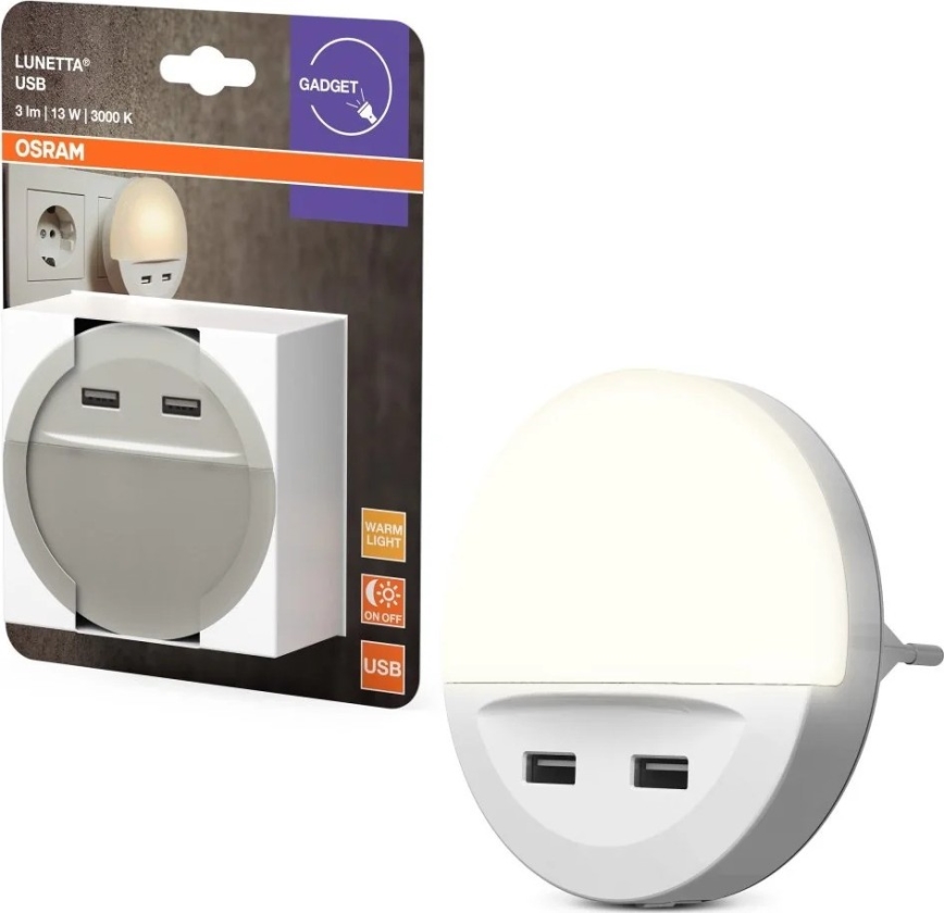 Osram - LED noćno svjetlo za utičnicu sa senzorom LUNETTA 2xUSB LED/13W/230V