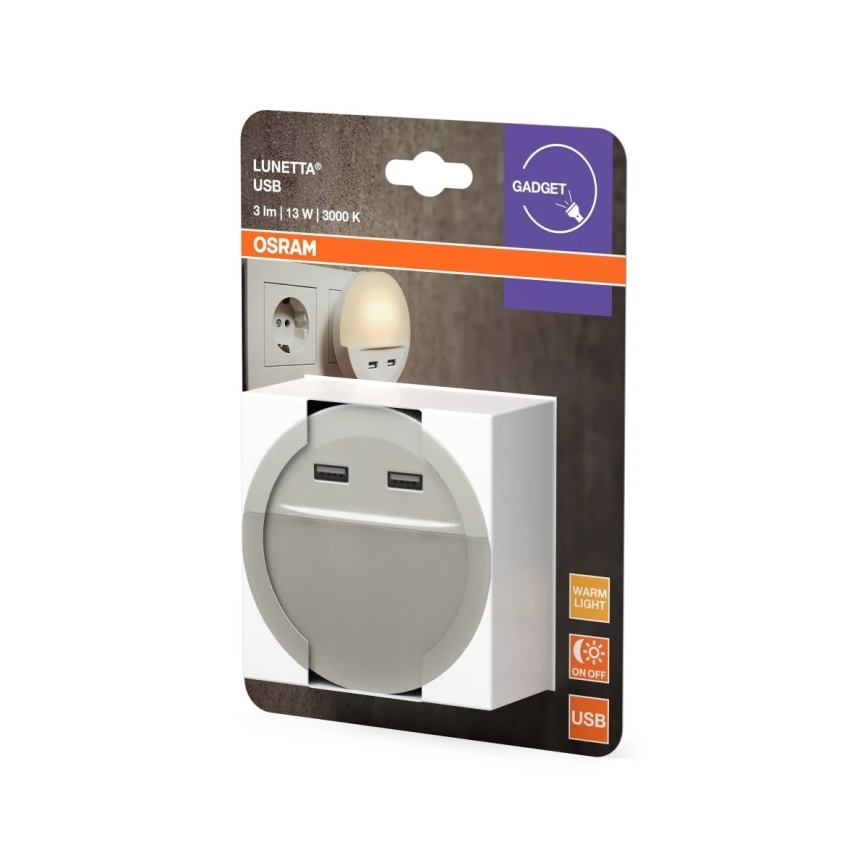 Osram - LED noćno svjetlo za utičnicu sa senzorom LUNETTA 2xUSB LED/13W/230V