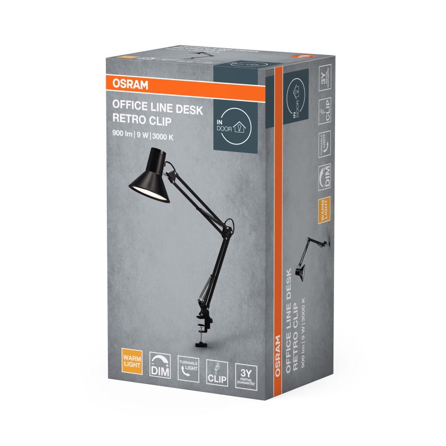 Osram - Prigušiva stolna lampa s kopčom OFFICE LINE LED/9W/230V 3000K crna