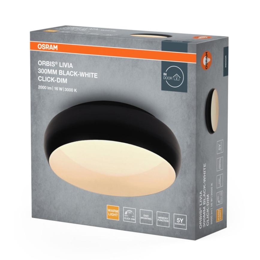 Osram - LED stropna svjetiljka s mogućnošću prigušivanja ORBIS LIVIA LED/16W/230V, promjer 30 cm, crna/bijela