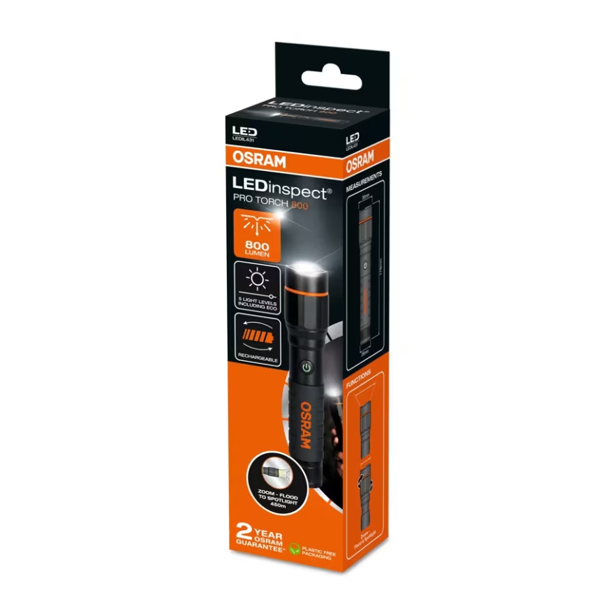Osram - punjiva LED svjetiljka s podesivom svjetlinom LEDINSPECT PRO TORCH 800 LED/8W/3,7V 2200 mAh IP44