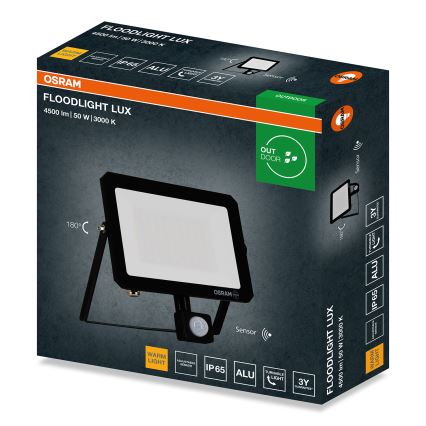 Osram - LED reflektor s senzorom pokreta i sumraka FLOODLIGHT LED/50W/230V 3000K IP65 crni