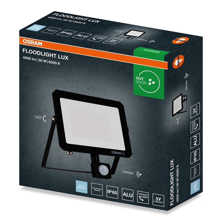 Osram - LED reflektor s senzorom pokreta i sumraka FLOODLIGHT LED/50W/230V 6500K IP65 crna