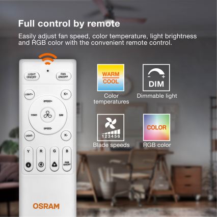 Osram - LED prigušivo stropno svjetlo s ventilatorom MURLAN LED/26W/230V 3000-6500K + daljinsko upravljanje