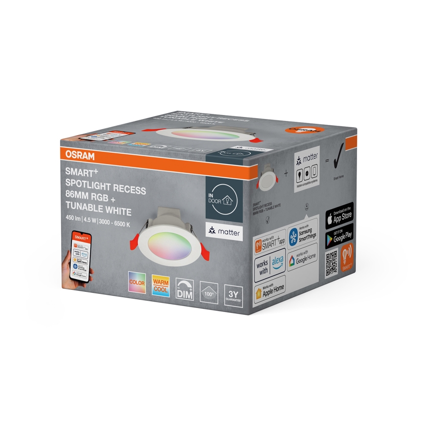 Osram - LED RGB prigušivo ugradno svjetlo SMART+ DOWNLIGHT LED/4,5W/230V 3000-6500K Wi-Fi