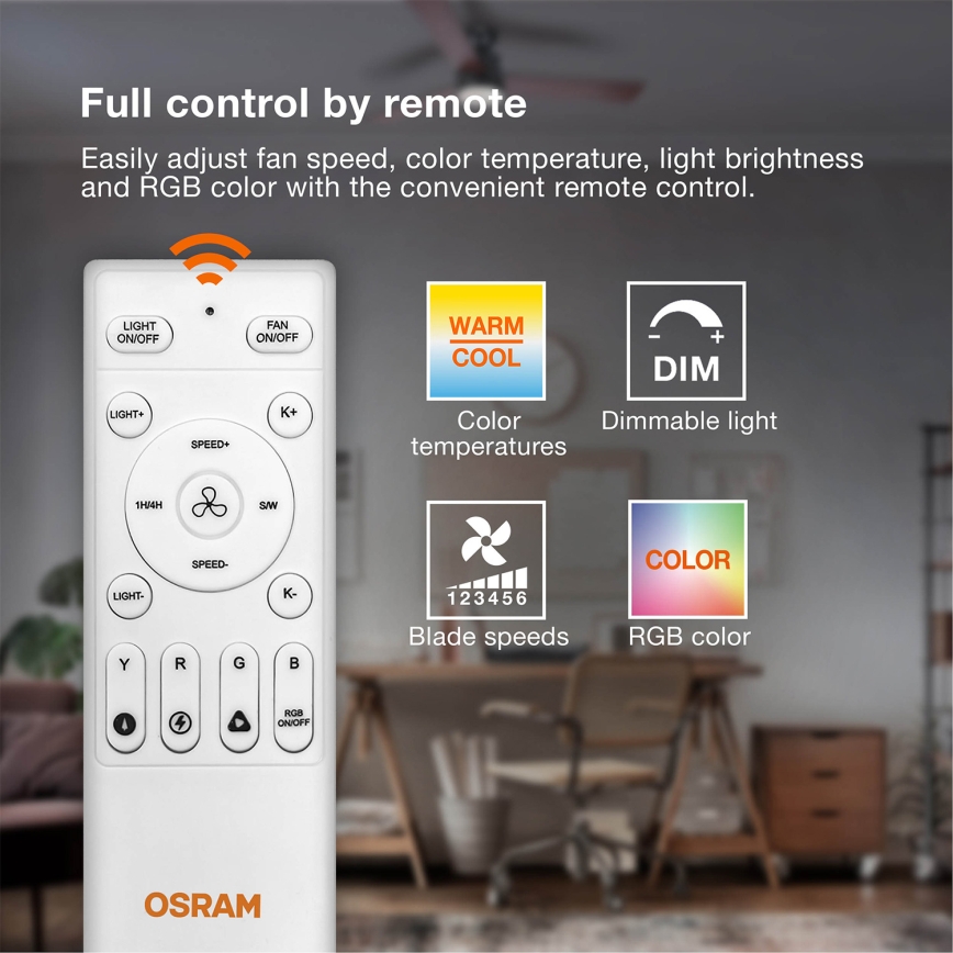 Osram - LED RGB stropni ventilator s prigušivanjem NORDES LED/18W/230V 3000-6500K + daljinski upravljač