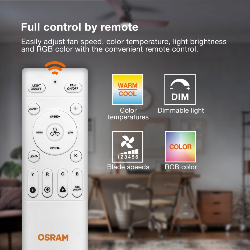 Osram - LED RGB prigušivo stropno svjetlo s ventilatorom CIERZO LED/35W/230V 3000-6500K + daljinski upravljač