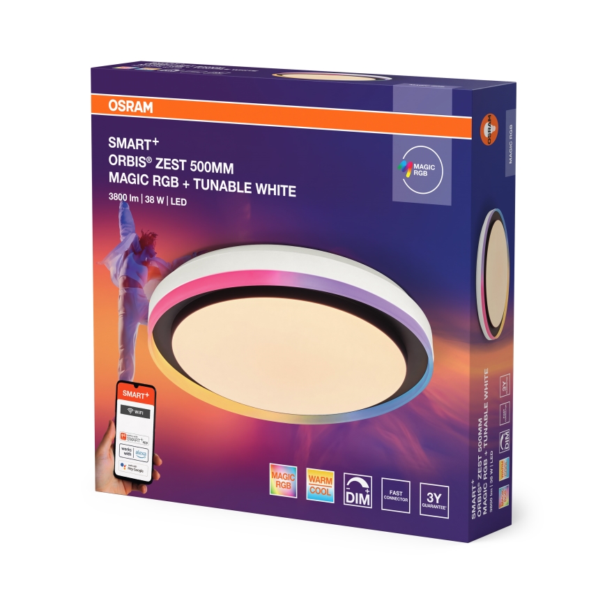 Osram - LED RGBW stropna svjetiljka s mogućnošću prigušivanja SMART+ MAGIC LED/38W/230V, Ø 49 cm, crna, 2700-6500K, Wi‑Fi