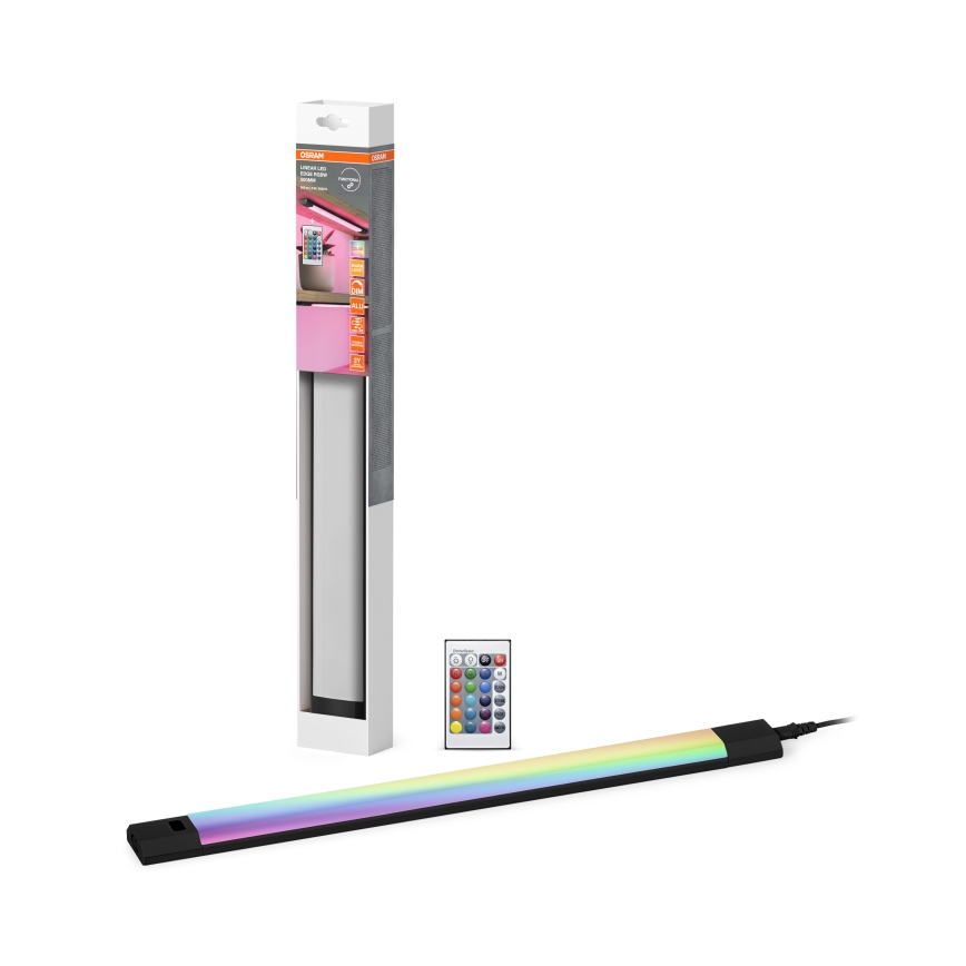 Osram - LED RGBW svjetlo za ispod ormarića s mogućnošću prigušivanja i detektorom pokreta LINEAR EDGE LED/8W/230V 50 cm crna + daljinski upravljač
