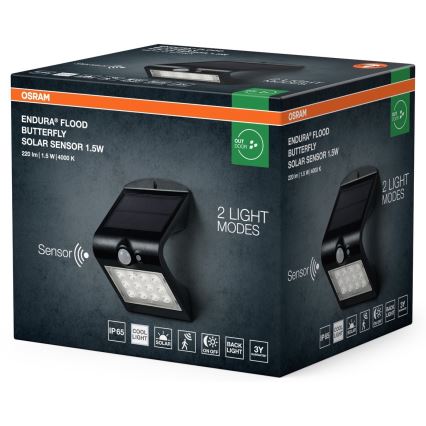 Osram - LED solarna zidna svjetiljka s senzorom pokreta i sumraka BUTTERFLY LED/1,5W/3,7V 1200 mAh IP65