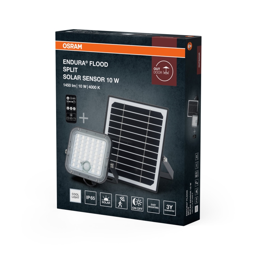 Osram - LED solarni reflektor s mogućnošću prigušivanja i senzorom ENDURA LED/10W/4,2V 4000K IP65 crni + s daljinskim upravljačem