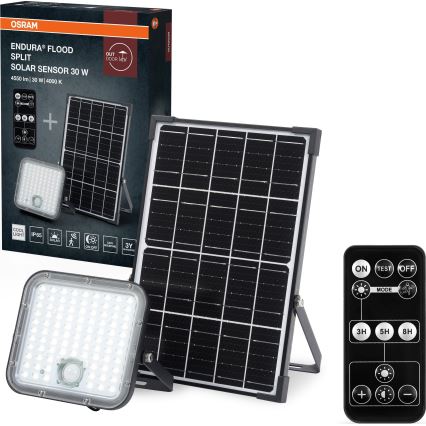 Osram - LED solarni reflektor s mogućnošću prigušivanja i senzorom ENDURA LED/30W/6,4V 4000K IP65 crne boje + daljinski upravljač