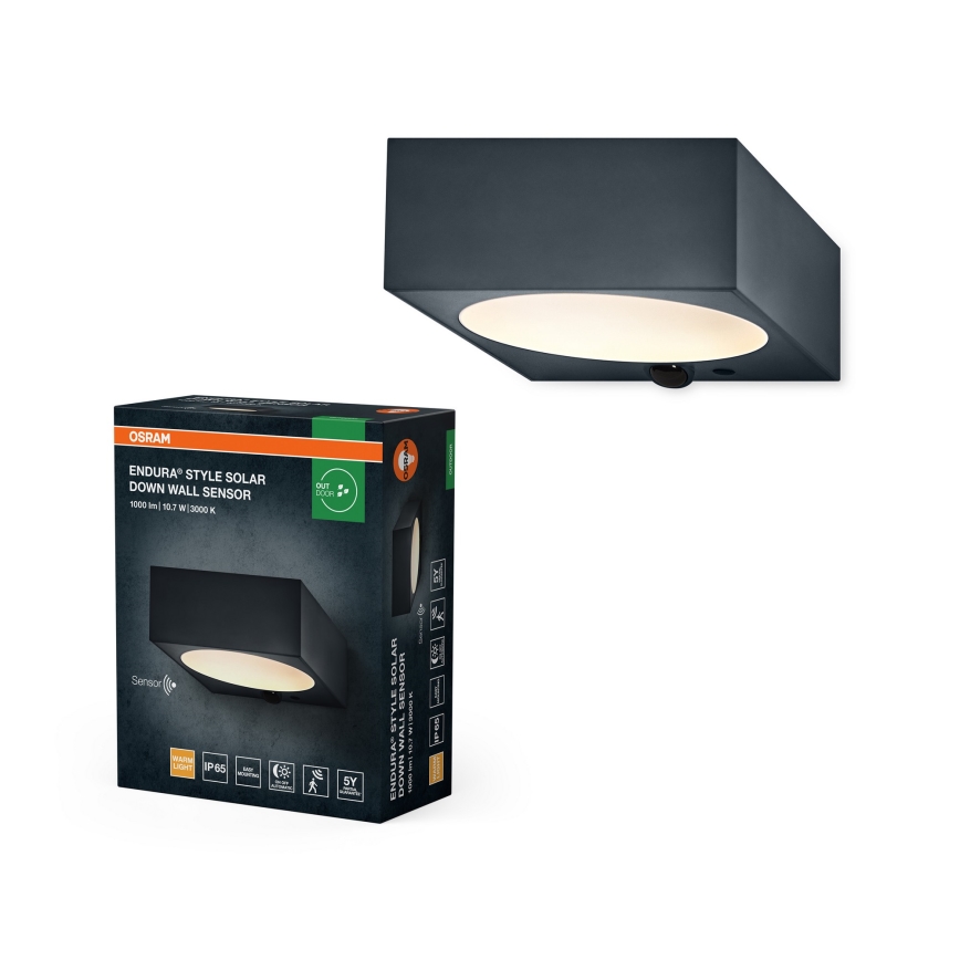 Osram - LED solarno zidno svjetlo s mogućnošću prigušivanja i senzorom ENDURA STYLE LED/10,7W/4,2V 2000 mAh IP65 antracit