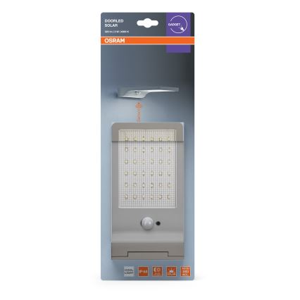 Osram - LED solarna zidna svjetiljka sa senzorom DOORLED LED/3W/3,3V 2000 mAh IP44 srebrna