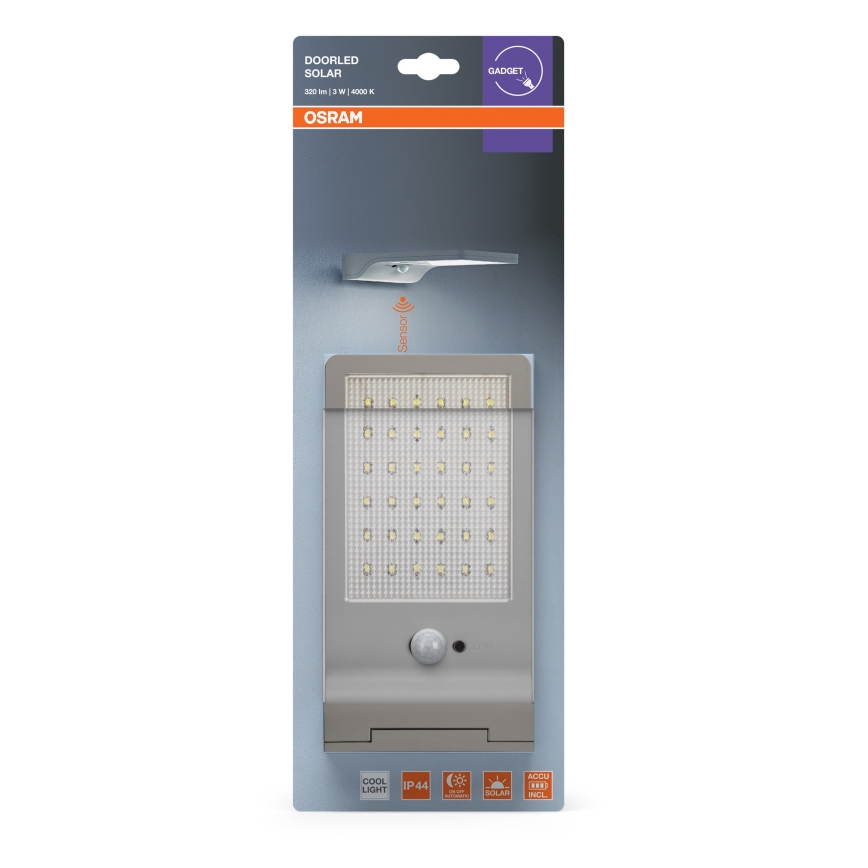 Osram - LED solarna zidna svjetiljka sa senzorom DOORLED LED/3W/3,3V 2000 mAh IP44 srebrna