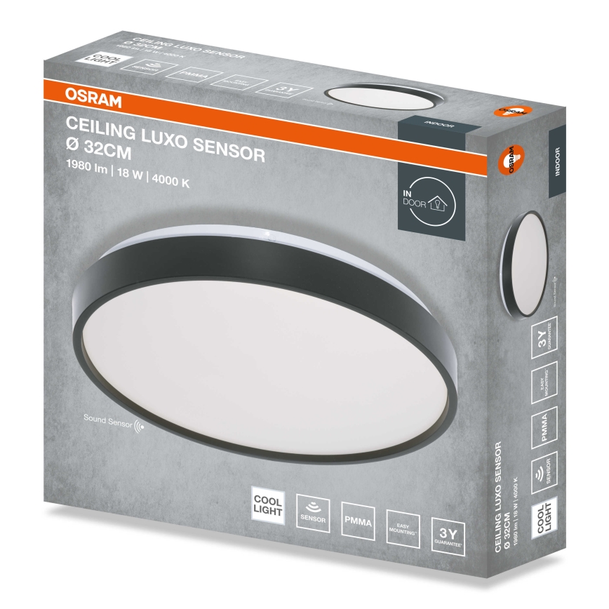Osram - LED stropna svjetiljka sa senzorom sumraka CEILING LUXO LED/18W/230V, promjer 32 cm, crna