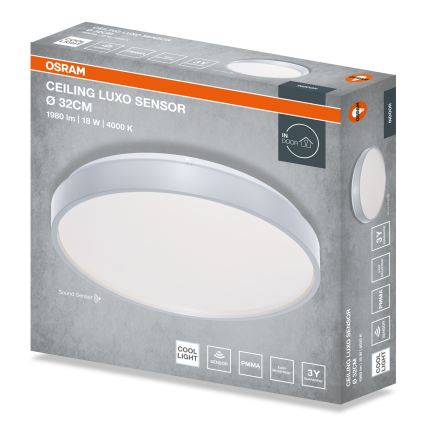 Osram - LED stropna svjetiljka sa senzorom sumraka CEILING LUXO LED/18W/230V Ø 32 cm srebrna