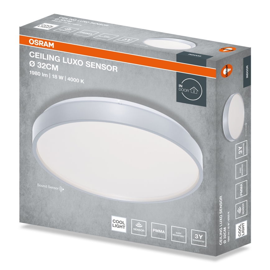 Osram - LED stropna svjetiljka sa senzorom sumraka CEILING LUXO LED/18W/230V Ø 32 cm srebrna