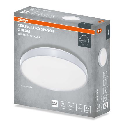 Osram - LED stropna svjetiljka s senzorom sumraka CEILING LUXO LED/24W/230V, promjer 38 cm, srebrna
