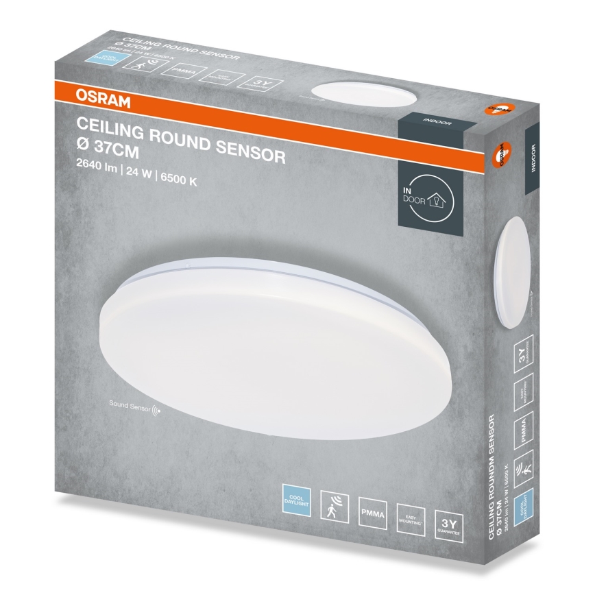 Osram - LED stropno svjetlo za kupaonicu s senzorom sumraka CEILING ROUND LED/24W/230V 6500K, Ø 37 cm, bijela
